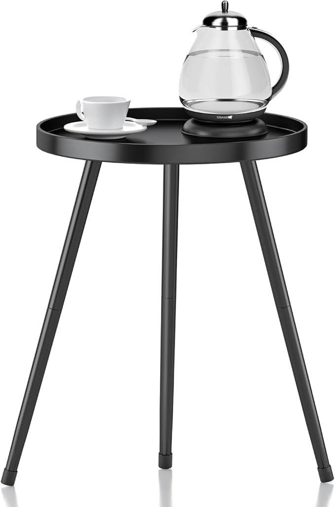 End Table: Round Black Metal Side Table, Mid-Century Style, 23-Inch Height
