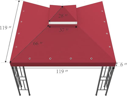 Sumfaller 10x10 FT Gazebo Replacement Canopy Top Cover Double Tiered Canopy Top Cover for Outdoor BBQ Roof Cover Grill Shelter (Red)