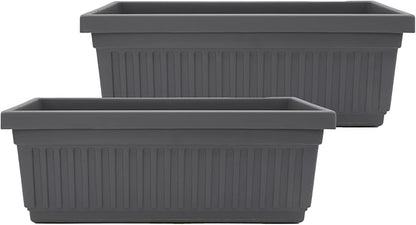 The HC Companies 18 Inch Venetian Window Planter Box with Drainage Plug, Lightweight UV-Resistant Plastic Indoor & Outdoor Planters, 2-Pack Flower Box for Garden & Home Decor, Warm Gray