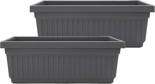 The HC Companies 18 Inch Venetian Window Planter Box with Drainage Plug, Lightweight UV-Resistant Plastic Indoor & Outdoor Planters, 2-Pack Flower Box for Garden & Home Decor, Warm Gray
