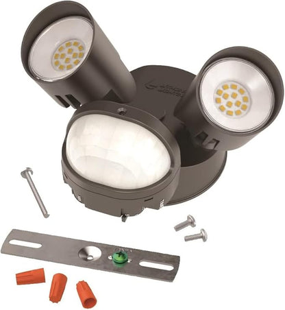 Lithonia Lighting HomeGuard 2-Light LED Outdoor Flood Lights, Motion Sensor Outdoor Lights with Dusk to Dawn, 4000K Cool White, Round Heads, Dark Bronze (HGX LED 2RH 40K 120 MO DDB M2)