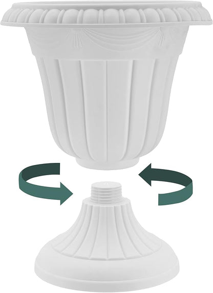 Arcadia Garden Products PL20WW Indoor/Outdoor Classic Traditional Plastic Urn Planter, Whitewash, 10" x 12", White Wash