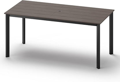 Outdoor Patio Dining Table, Aluminum & HDPS Outdoor Table with Umbrella Hole, All-Weather for Deck, Garden, Lawn, Backyard, Poolside (Charcoal)