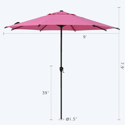 Abba Patio 9FT Lyon Outdoor Patio Umbrella Outdoor Table Umbrella with Crank Market Umbrella 8 Sturdy Ribs UV Protection Waterproof and Push Button Tilt for Garden Deck Backyard Pool,Pink
