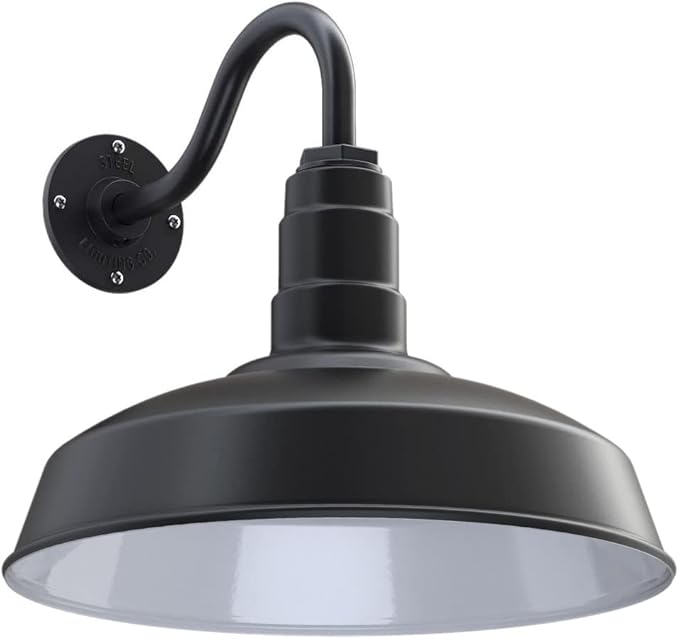Wall Light, 16-Inch Farmhouse Barn Style in Matte Black Steel