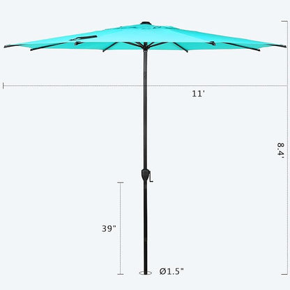 Abba Patio 11FT Lyon Outdoor Patio Umbrella Outdoor Table Umbrella with Push Button Tilt and Crank Market Umbrella 8 Sturdy Ribs UV Protection Waterproof for Garden Deck Backyard Pool, Turquoise