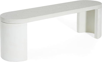 Christopher Knight Home Vex Set of 2 Concrete Outdoor Bench with Modern White Terrazzo Effect, Outdoor Dining Chairs, Oval Garden Bench with Pedestal Base, Extra Seating for Patio/Balcony, White