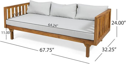 Christopher Knight Home Tina Outdoor 3 Seater Acacia Wood Daybed, Teak Finish, Light Grey