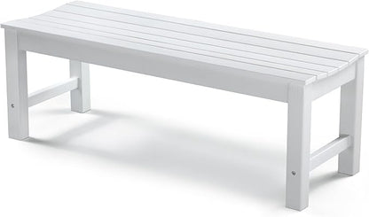 Stoog Outdoor Bench, 2-Person Patio Backless Bench, All-Weather HIPS Garden Bench with 800 lbs Weight Capacity, Never Rot or Fade, for Backyard, Porch and Park, White