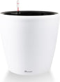 Dexceder 13x12 Self Watering Planter with Wheels Indoor Outdoor, Inner Pot Design, Thickened Large Floor Standing Flower Plant Pot with Water Level Indicator (White Matte)