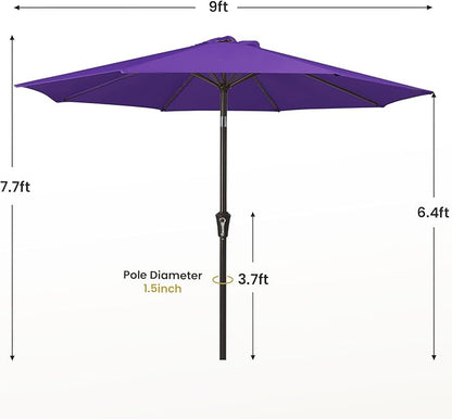 MEWAY 9ft Patio Umbrella Outdoor Table Umbrellas with Push Button Tilt and Crank, Market Umbrella 8 Sturdy Ribs for Deck, Garden, Pool and Backyard, Dark Purple