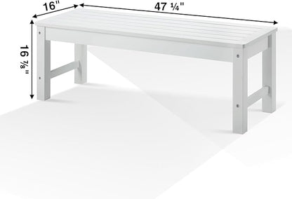 Psilvam Outdoor Bench, Two Person Poly Lumber Porch Bench, Weatherproof Garden Bench That Never Rot and Fade, Patio Bench Suit for Garden, Porch, and Park (2 pcs, White)