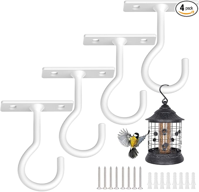 Ceiling Hooks for Hanging Plants 4pack 2.5inch Wall Mount Plant Hooks Meatl Plant Hanger Indoor for Hanging Lanterns, Bird Feeder, Flower Basket, Home Decor Indoor & Outdoor (White)