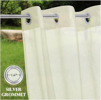 RYB HOME Sheer Curtains Outdoor - Linen Look Translucent Drapes Waterproof, Light Filtering Quick Dry Sheers for Exterior Patio Porch Wedding, 54" Wide by 96" Long, 2 Panels, Light Beige