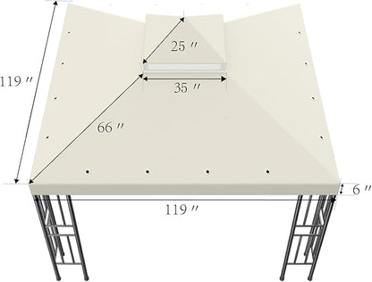 Sumfaller 10x10 FT Gazebo Replacement Canopy Top Cover Double Tiered Canopy Top Cover for Patio Garden Outdoor BBQ Roof Cover Grill Shelter (Beige)