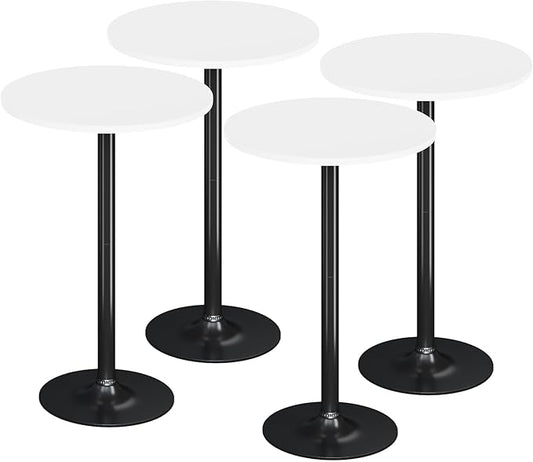 Flamaker Round Bistro Pub Table Modern Style Metal Base MDF Top Cocktail Bar Table Counter Bar Height for Pub, Dining Room, Party (4, White-Black)