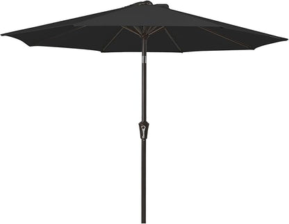 MEWAY 9ft Patio Umbrella Outdoor Table Umbrellas with Push Button Tilt and Crank, Market Umbrella 8 Sturdy Ribs for Deck, Garden, Pool and Backyard, Black