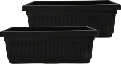 The HC Companies 18 Inch Venetian Window Planter Box with Drainage Plug, Lightweight UV-Resistant Plastic Indoor & Outdoor Planters, 2-Pack Flower Box for Garden & Home Decor, Black