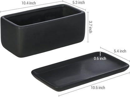 MyGift 10 Inch Matte Black Ceramic Indoor Plant Pot Succulent Planter, Decorative Flower Planter with Drainage Hole and Removable Tray