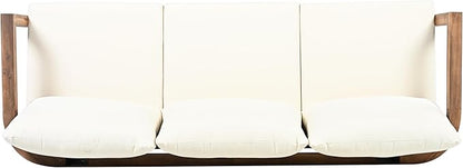 Merax 3 Seater Outdoor Acacia Wood Patio Sofa with Cushions for Porch, Garden, Backyard, Balcony, Brown wash, Beige Cushion