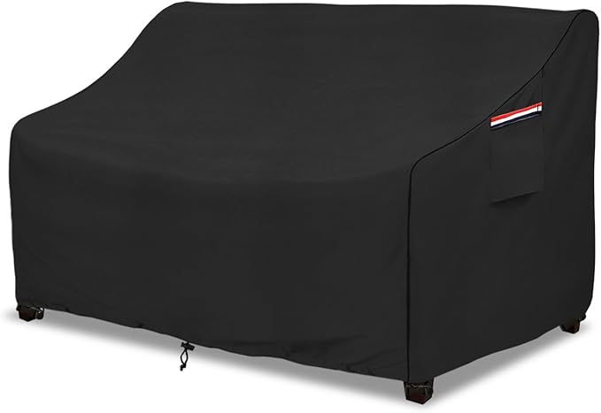 Patio Sofa Cover, Waterproof Polyester with Wind Straps, Black