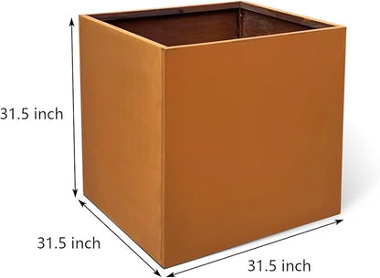 Corten Steel Planter Box Metal Outdoor Planter Large Square Cube Rustic 32 Inch Planter Pot for Commercial Residential Tall Plant Patio Deck and Backyard