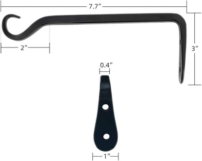 Worth Garden 6-Pack 7" Plant Hanger Bracket - Forged Wrought Iron Powder-Coated Heavy Duty Wall Hook - Black Hanging Hooks - Durable and Stable for Bird Feeders, Planters Indoor & Outdoor