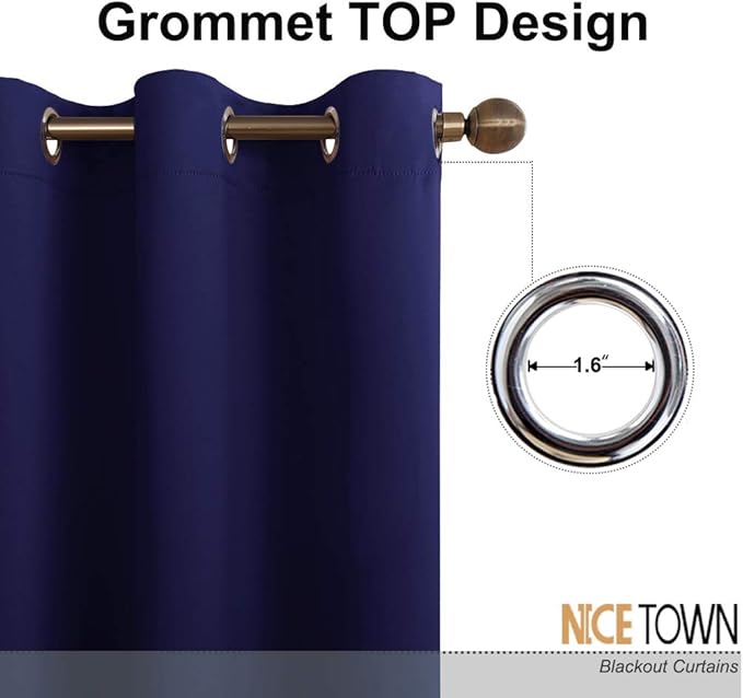 NICETOWN Wide Sliding Door Curtains - Thermal Insulated Drapes, Blackout Window Curtain, Privacy Blind for Living Room & Bedroom (Dark Blue, W100 x L108 inches)