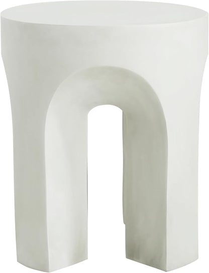 Christopher Knight Home Ottilie Outdoor Side Table, Lightweight Concrete Garden Stool with Four Legs Shaped, Decorative Accent Table Patio End Table for Patio Balcony Beach Pool Side, Antique White