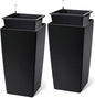30 Inch Tall Self Watering Planters Set of 2, Outdoor Plant Pots with Automatic Watering System, Water Level Monitor, Drainage, Wheels & Inner Bucket, for Front Porch & Indoor Plants Black