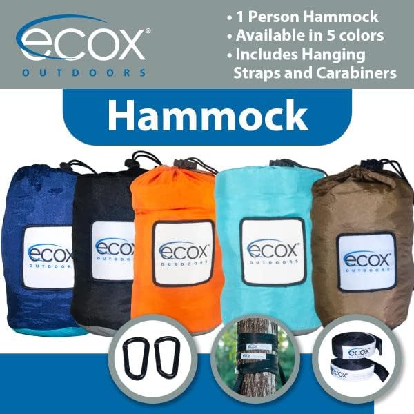 Hammock for One, Blue-Grey Nylon with 2 Tree Straps