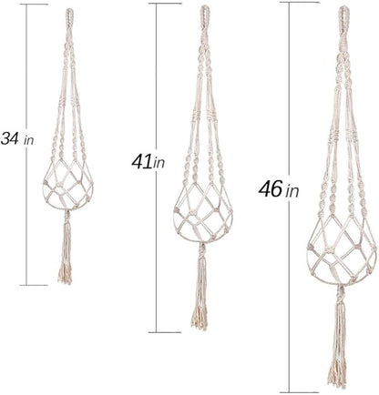 MIPON 3 Pack Macrame Plant Hanger Indoor Hanging Planter Holder with 3 Hooks, 46"/41"/34" Size for Boho Home Decor, Ivory (Pots Not Included)