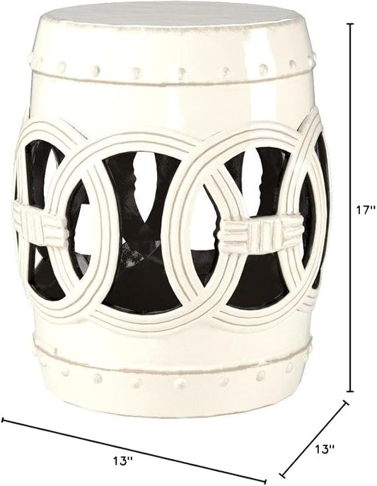 Decorative Garden Stool, Cream Glazed Ceramic with Coin Motif