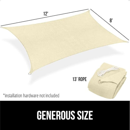 GORILLA GRIP Heavy Duty Sun Shade, UV Protection Fade Tear and Rust Resistant Rectangle Sunshade Canopy, Curved Edges Blocks Sunlight, Breathable Sail, Outdoor Patio, Lawn Garden, 8x12 FT Butter Cream