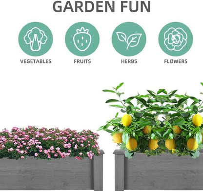 Over Ground 96x28x10 inch Raised Garden Bed, Large Wood Planter Box for Outdoor Herbs Vegetables Flowers, Tool-Free Quick Assembly Patio Yard Gardening Container, Durable Natural Cedar Frame