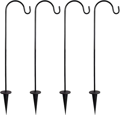 CALIDAKA 4 Pack Multi-Purpose Shepherds Hooks Outdoor Iron Shepherd Hook with Base Adjustable Heavy Duty Garden Hanging Stake for Lanterns Solar Light Plant Hanger Wedding Decor
