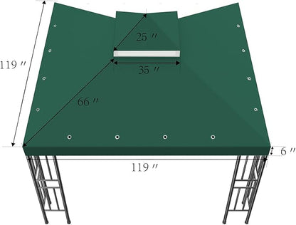 Sumfaller 10x10 FT Gazebo Replacement Canopy Top Double Tiered Canopy Top for Outdoor BBQ Roof Cover Grill Shelter (Green)