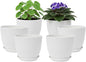 Plant Pots 8 Inch Set of 6, Flower Pots with Drainage Holes and Saucer, Plastic Garden Planters for Indoor & Outdoor Plants (White)