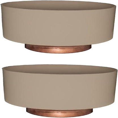 The HC Companies 8 Inch Round Plastic Succulent Capri Bowl Decorative Indoor Flower Succulent Planter Pot with Drain Plug Hole, Artisan Taupe with Copper Bottom Color (2 Pack)