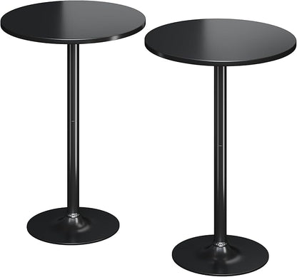 Flamaker Round Bistro Pub Table Modern Style Metal Base MDF Top Cocktail Bar Table Counter Bar Height for Pub, Dining Room, Party (2, Full Black)