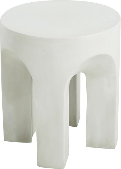 Christopher Knight Home Ottilie Outdoor Side Table, Lightweight Concrete Garden Stool with Four Legs Shaped, Decorative Accent Table Patio End Table for Patio Balcony Beach Pool Side, Antique White