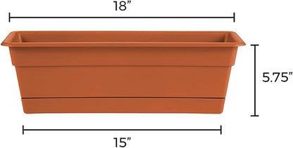 Bloem Dura Cotta 18" Terra Cotta Resin Rectangle Window Box Planter with Saucer Tray for Indoor and Outdoor Gardening