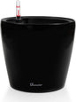 Dexceder 9x8 Inches High Gloss Self Watering Planter Indoor Outdoor, Inner Pot Design, Thickened Table Flower Plant Pot with Water Level Indicator (Black)