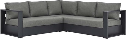Modway Tahoe Aluminum 3-Piece Outdoor Patio Furniture Gray Charcoal, Modular Sectional Sofa Set with Weather-Resistant Cushions, Ideal for Deck, Backyard Poolside