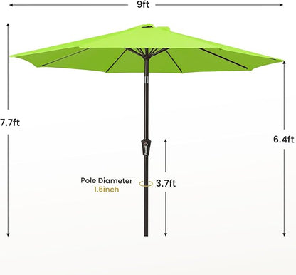 MEWAY 9ft Patio Umbrella Outdoor Table Umbrellas with Push Button Tilt and Crank, Market Umbrella 8 Sturdy Ribs for Deck, Garden, Pool and Backyard, Apple Green