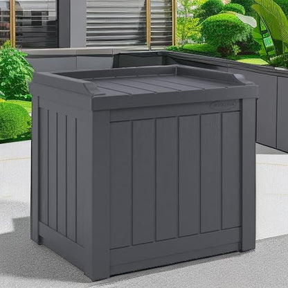 Suncast Small Deck Box Storage w/ Bench Seat for Indoor & Outdoor Use, 22 Gal., Cyberspace