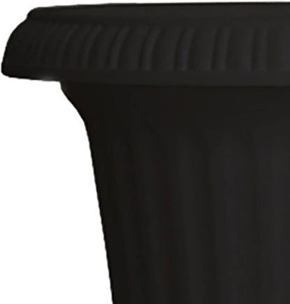 Southern Patio Large 14 Inch Outdoor Garden Lightweight Utopian Urn Planter with UV-Coated Finish for Entryways, Walkways, and More, Black (2 Pack)