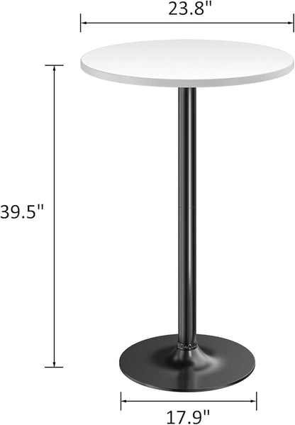 Furmax Bistro Pub Table Round Bar Height Cocktail Table for Home Bar, Small Round Bar Tables for Party, Dining Room, Living Room and Wedding, Metal Base MDF Top Obsidian, 40.6 Inch Height (1, White-1)