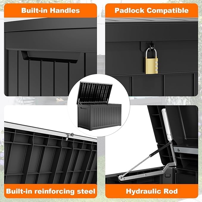 Deck Box 230 Gallon Black Resin Patio Storage Bench