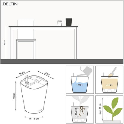 Lechuza DELTINI Shiny Taupe High Gloss, Self-Watering Small Indoor Planter, H7.5 L5.9 W5.9 in